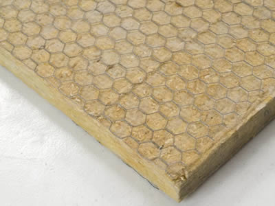 A corner of yellow rock wool blanket with hexagonal wire mesh on top of it showed up.