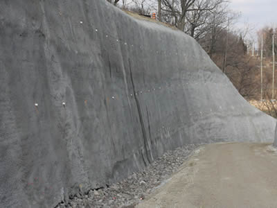 On a slope surface, the fist time shotcete is finished.