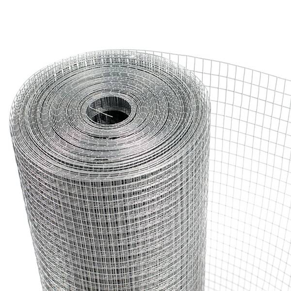 A roll of galvanized square mesh crab trap wire on white background.