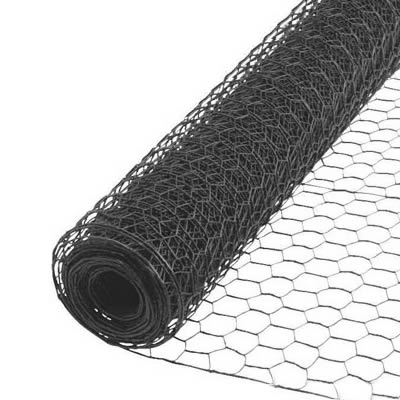 A roll of black color hexagonal wire mesh on the white background.