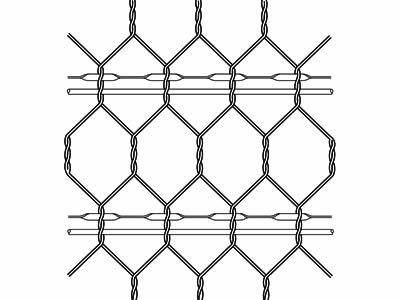 Two rods are woven into the hexagonal wire mesh.