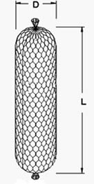This is a cylindrical bag marked diameter and length.