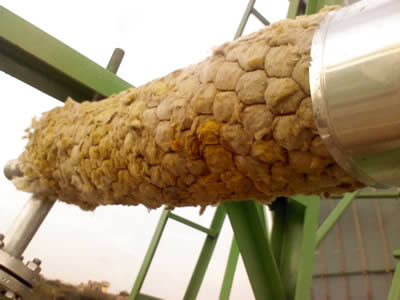 This is a pipe used in solar stem cooking system wrapped with hexagonal wire mesh covered rock wool blanket.